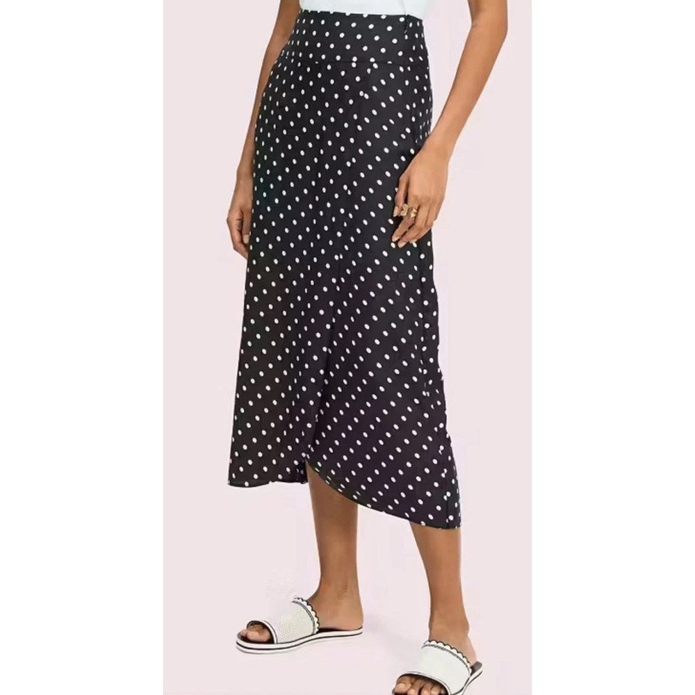 Kate Spade Black and White Polka Dot Silk Viscose Maxi Wrap Skirt Women's‎ Sz 00